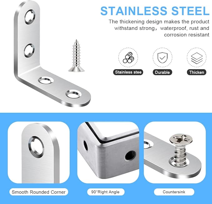 18PCS L Bracket, Stainless Steel Corner Brace for Wood, Metal Right Angle Bracket for Furniture with 72PCS Screws (1.57 x 1.57 inch)