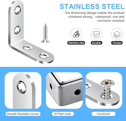 18PCS L Bracket, Stainless Steel Corner Brace for Wood, Metal Right Angle Bracket for Furniture with 72PCS Screws (1.57 x 1.57 inch)