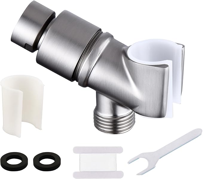 All Metal Handheld Shower Head Holder, Adjustable Shower Wand Holder with Brass Pivot Ball，Shower Arm Holder Mount for Connecting Shower Arm and Shower Hose, BRUSHED NICKEL
