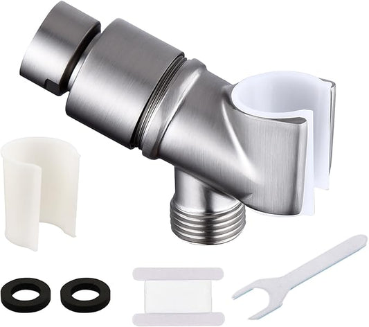 All Metal Handheld Shower Head Holder, Adjustable Shower Wand Holder with Brass Pivot Ball，Shower Arm Holder Mount for Connecting Shower Arm and Shower Hose, BRUSHED NICKEL