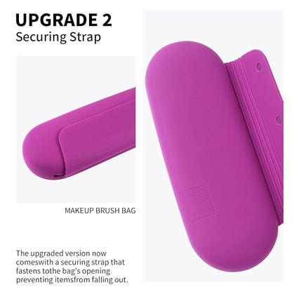Silicone Makeup Brush Holder Travel Cosmetic Bag：Soft Portable Cosmetic Face Brushes Holder with Upgrade Anti-Fall Out Magnetic Closure, Large Travel Makeup Brush Case - Bright Pink