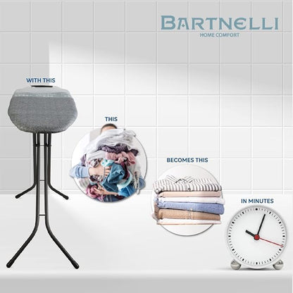 Bartnelli by Rorets Classic Ironing Board with New Patent EZ-Glide Technology, Made in Europe, Premium Iron Board with Iron Rest, 4 Layer Cover, 13x43 Surface, Height Adjustable to 36", 4 Steel Legs