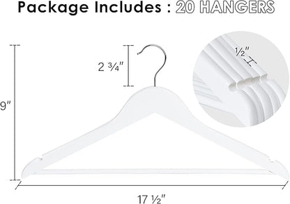 StorageWorks White Wooden Hangers 20 Pack, Heavy Duty Wood Hangers for Closet, Clothes Hangers for Coats, Bridesmaid Suits, Wedding Dress