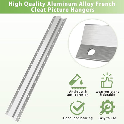 French Cleat Picture Hanger 10inch,Wall Mounting Brackets Cleat Picture Hanger Kit Z Bar Clips for Hanger Supports 100lbs,Z Bracket Picture Hangers Kit for Pictures,Mirrors,and Art (10 Pairs)