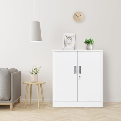 CMY 36" H Metal Storage Cabinet, Locking Storage Cabinet with Doors and Adjustable Shelves for Office, Garage, Home-White