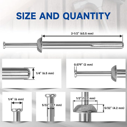 meite Hammer Drive Anchors 1/4" x 2-1/2" for Sign Mounting & Fence Brackets, Heavy-Duty Expansion Anchors for Concrete, Zinc-Plated Steel, Secure Hold (100 Counts)