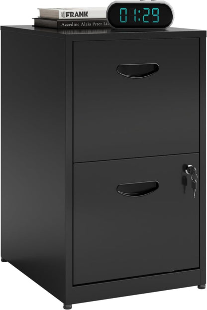 2 Drawer File Cabinet with Lock, Metal File Cabinets for Home Office, Two Drawer Locking Filing Cabinet, Small File Cabinet for Under Desk for Hanging Letter Size, Black, Assembly Required