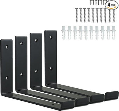 HEART ART Black Shelf Bracket 10 Inch, Shelf Brackets Heavy Duty,L Brackets for Shelves,Floating Shelf Bracket 4 Pack,9.5" L×6" H×1.5" W