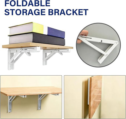 Folding Shelf Brackets 8 in,Collapsible Wall Mounted Mounted Shelf Brackets 8 10 12 14 16 18 20in for Bendable Table,Space Saving (4 Pcs, White)