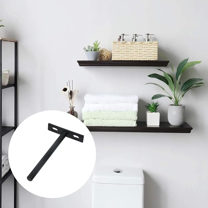 Antrader 5 Inch Solid Steel Floating Shelf Brackets, 6Pcs Blind Shelf Supports (Large) Hidden Floating Wall Shelf Support Bracket for Floating Wood Shelves, Matte Black