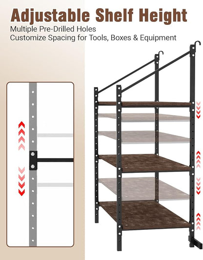 Heavy Duty Shipping Container Shelving Brackets, 3-Layer Cargo Container Shelves Shelf for DIY Storage System, Steel Rack Support for Tools Equipment Garage Farm Workshop, Sets of 4