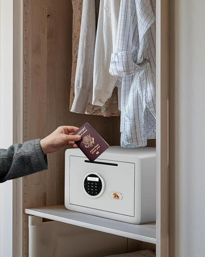 TIGERKING Drop Safe, Digital Safe With Keypad, White Small Safe Box- Deposit Cash Easily, Money Security Box For Home, Business, 1.2 Cubic Feet