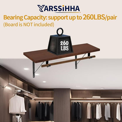 Yarssihha 2 Pack Closet Rod Bracket, 12 x 10.4 Inch Wall Mounted Closet Shelf Bracket, Black Closet Rod Support Bracket with Screws