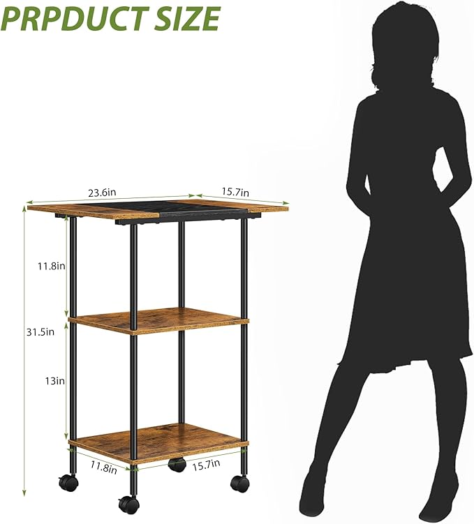 Shinoske Printer Stand with Storage,3 Tier Large Printer Table with Wheels for Home Office,Rolling Cart with Storage Shelf,for 3D Printer,Scanner Fax,Shredder,Rustic Brown