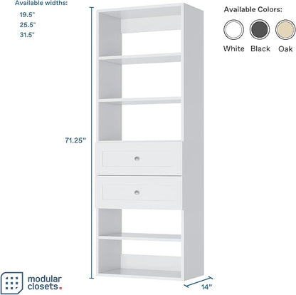 MC Modular Closets Closet Shelves Tower - Modular Closet System With Drawers (2) - Corner Closet System - Closet Organizers And Storage Shelves (White, 19.5 Inches Wide)