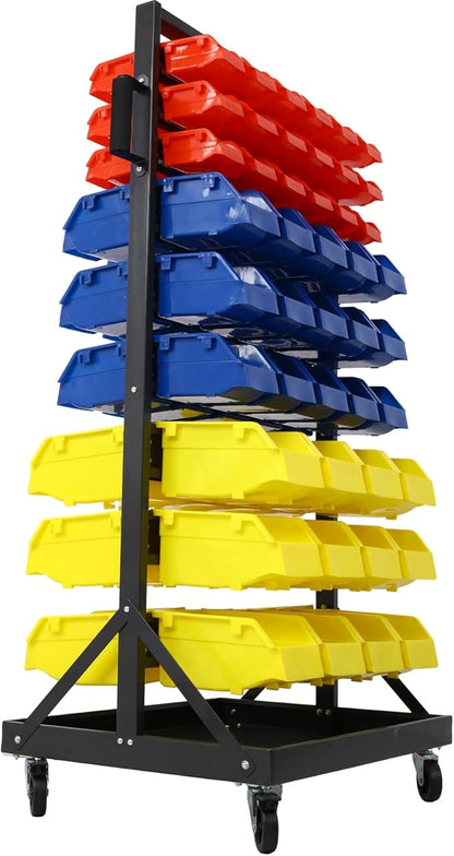 Montary 90 Parts Bin Shelving Storage Organizer with Locking Wheels, 9-Tier Dual-Sided Rolling Steel Shelf 450 lbs Capacity, for Shop Garage and Home