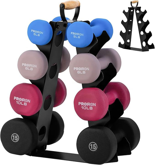 Wetheny Dumbbell Rack Stand Only (Dumbbells not Included), Compact A-Frame Weight Rack with Wooden Handle, for Home Gym Workout