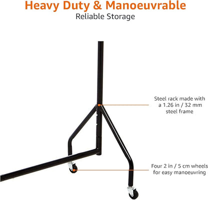 Amazon Basics Heavy Duty Portable Rolling Garment Rack, Hanging Clothes Organizer Rail for Display and Storage, Easy to Assemble, 19 x 60 x 48 inches, Black