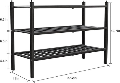 Shoe Rack, 3-Tier Bamboo Stackable Shelf Storage Organizer, Stand for Closet, Entryway, Hallway, Bathroom and Living Room（Black）