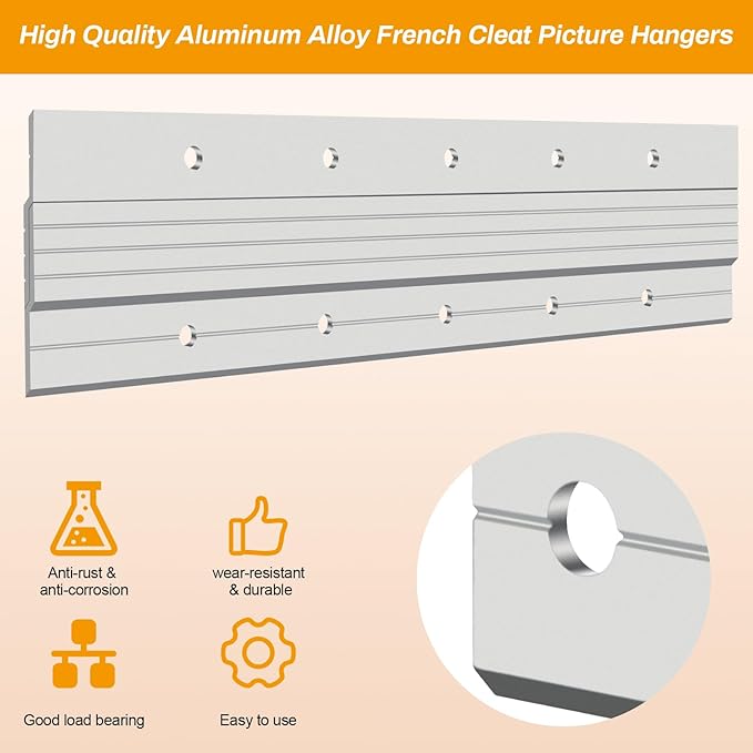 4 Pairs French Cleat Picture Hanger, Luxiv Metal Mounting Bracket for Photo Frames Aluminum Z Hanger, Wall Mount Mirror Bracket Z Bar Hanging Picture Ledges with Screws, Level Tool (12 inches)