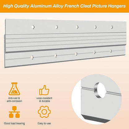 4 Pairs French Cleat Picture Hanger, Luxiv Metal Mounting Bracket for Photo Frames Aluminum Z Hanger, Wall Mount Mirror Bracket Z Bar Hanging Picture Ledges with Screws, Level Tool (12 inches)