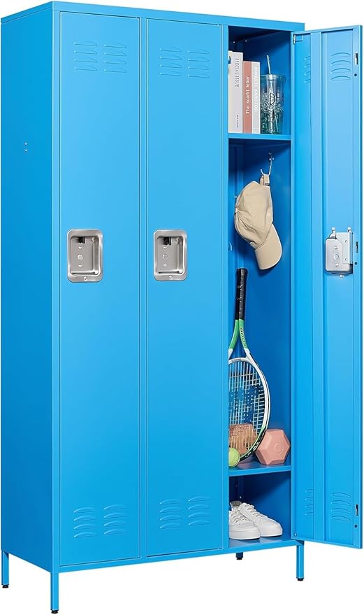 Letaya Metal Storage Lockers for Employees-3 Door Storage Locker with Shelves and Lockable Steel Cabinet for School,Gym,Office,Staff Industrial Storage(Blue, 3 Door)