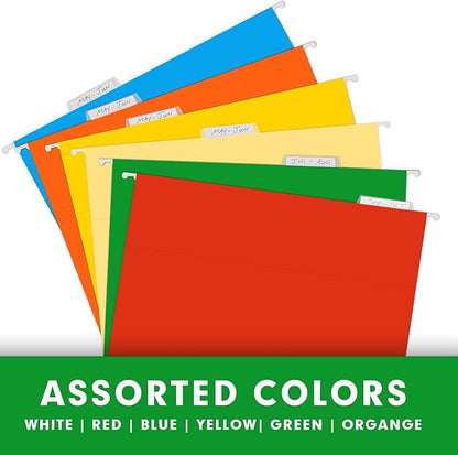 Extra Capacity Hanging File Folders, RAZCC 60 Pack Letter Size Reinforced Hanging Folders with Heavy Duty 1 Inch Expansion for Bulky Files, Filing Cabinet, Adjustable Tabs, Assorted Colors