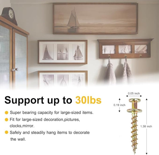 Picture Hangers, 4-in-1 Double Headed Picture Hooks, Picture Hanging Nails for D-Rings, Sawtooth, Wire and Keyholes - Mounts in Drywall and Wood Studs.(30lbs-30 Pack)