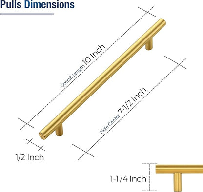 JOY DECOR 60 Pack Cabinet Handles, Gold Cabinet Pulls, 7-1/2 in Hole Center Kitchen Cabinet Handles, Stainless Steel T Bar Handles for Dresser Drawers