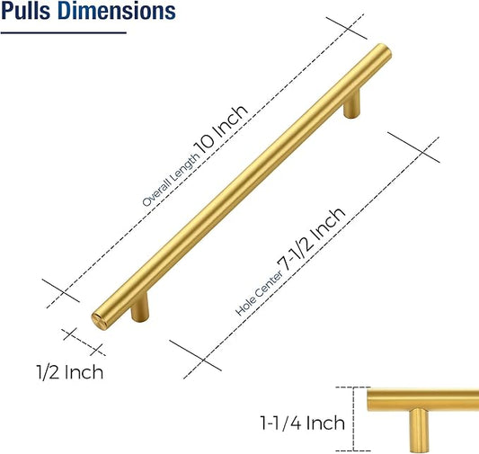 JOY DECOR 60 Pack Cabinet Handles, Gold Cabinet Pulls, 7-1/2 in Hole Center Kitchen Cabinet Handles, Stainless Steel T Bar Handles for Dresser Drawers