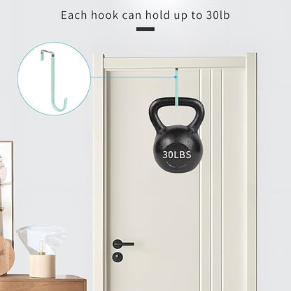 FYY Over The Door Hooks, 4 Pack Upgraded Long Door Hangers Hooks with Rubber Prevent Scratches Heavy Duty Organizer Hooks for Hanging Clothes, Towels, Hats, Coats, Bags LightGreen