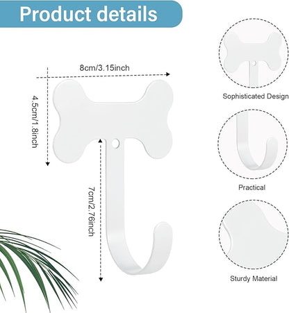 Hotop 8 Pieces Dog Bone Shaped Wall Hook Stainless Steel Leash Mounted Hanger Hooks with Nail for Coat, Key, Entryway, Hallway, Kitchen, Office Decoration (White)