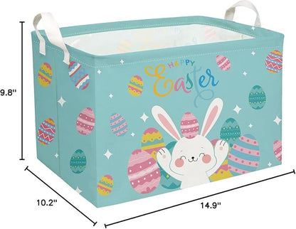 Essme Rectangular Easter Basket, Kids Storage bin Organizer with Handles for Easter Decor,Shelf Basket,Toy Organizer,Easter Gift.(Rabbit Easter Eggs)