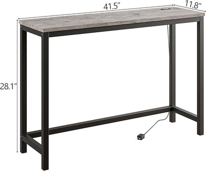 BOFENG Narrow Console Table with Outlet,Thin Sofa Table with Charging Station,41.5 Inch Small Entryway Table,for Hallway,Bedroom,Living Room,Foyer,Grey