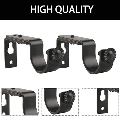 Eau 10 Pieces of Adjustable Black Curtain Rod Brackets, Heavy Duty Single Curtain Rod Holders for Maximum 1 Inch Rod, Wall-Mounted