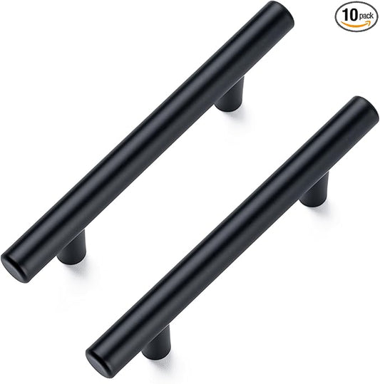 10 Pack Cabinet Pulls Matte Black Stainless Cabinet Handles, for Kitchen and Bathroom Cabinets, 5 Inch Length, 3 Inch Hole Center