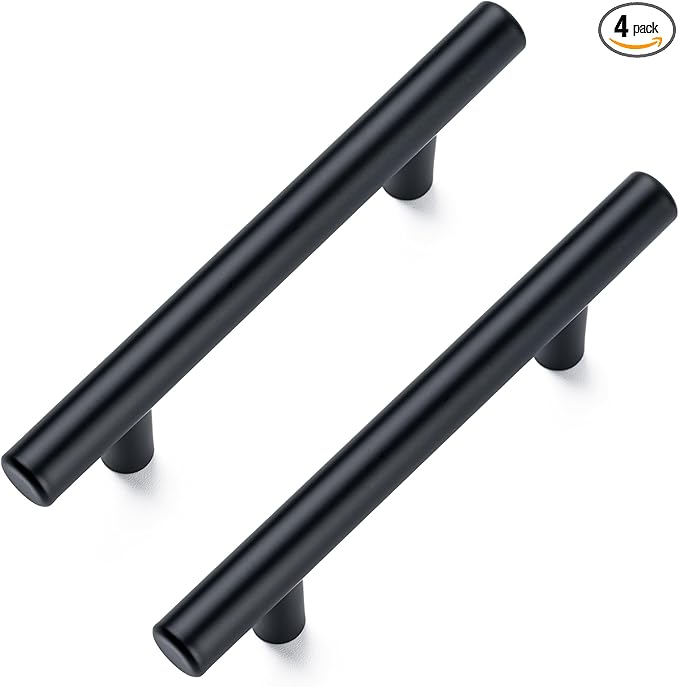 4 Pack Cabinet Pulls Matte Black Stainless Cabinet Handles, for Kitchen and Bathroom Cabinets, 5 Inch Length, 3 Inch Hole Center