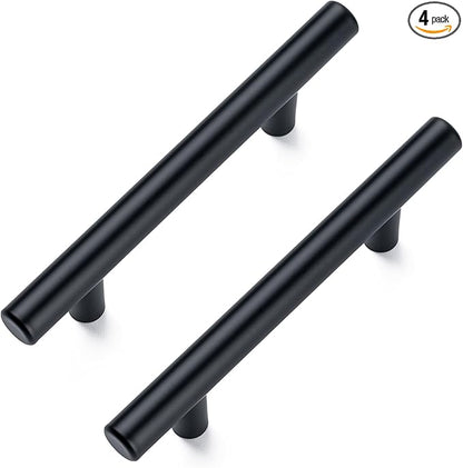 4 Pack Cabinet Pulls Matte Black Stainless Cabinet Handles, for Kitchen and Bathroom Cabinets, 5 Inch Length, 3 Inch Hole Center