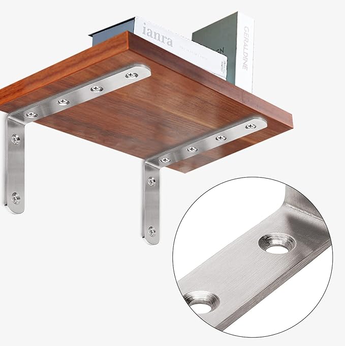 YUMORE L Bracket, 5" x 3" Max Load: 35lb/15KG Heavy Duty Stainless Steel Solid Shelf Support Corner Brace Joint Right Angle Bracket, Pack of 4