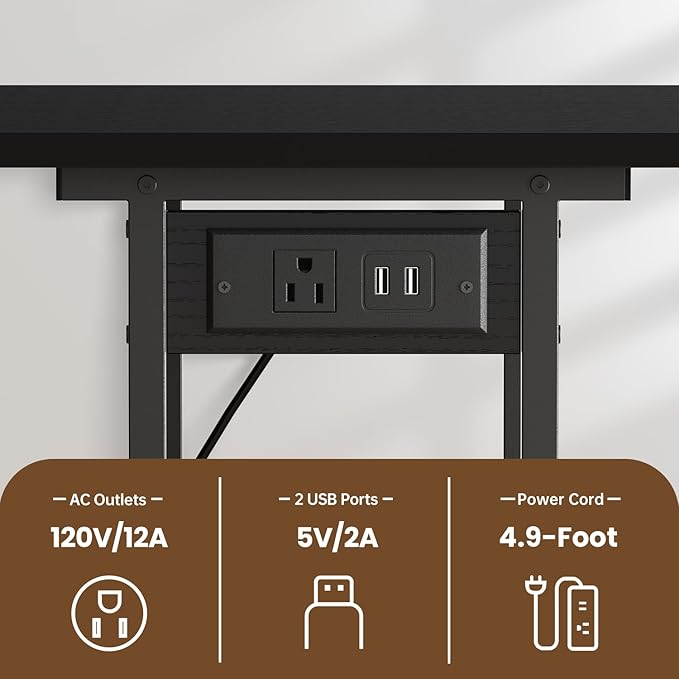 Printer Table, 2-Tier Under Desk Printer Stand with Charging Station, Printer Stand with Wheels, PrinterShelf for Small Spaces, Printer Cart for Home Office Black