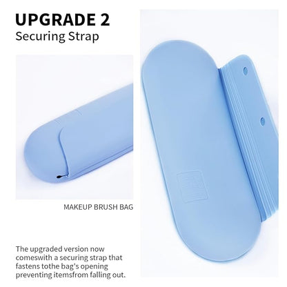 2 IN 1 Silicone Makeup Brush Holder with Beauty Make Up Sponge Holder Case：Soft Portable Cosmetic Face Brushes Holder with Upgrade Anti-Fall Out Magnetic Closure - Blue