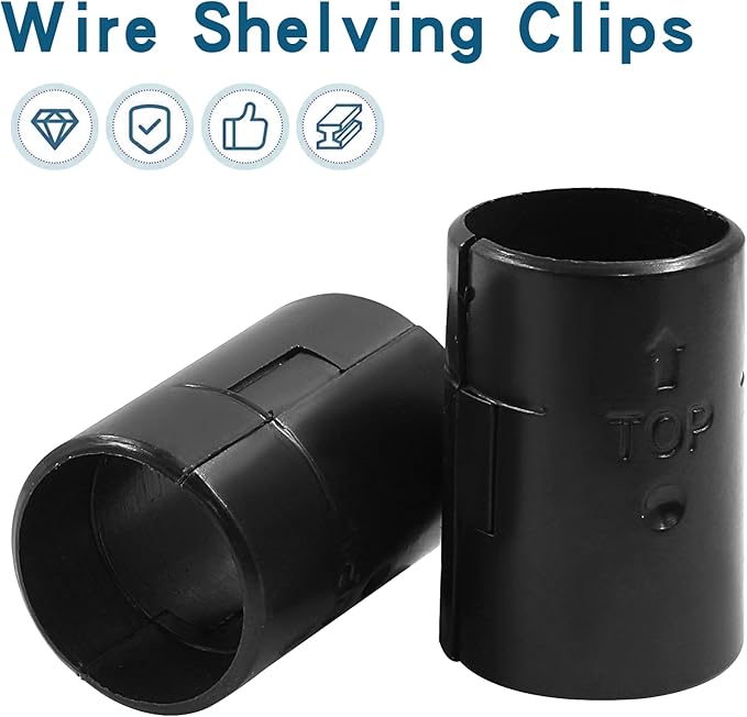 32Pcs (16 Pairs) Wire Shelf Clips, 1"(25.4mm) Post Wire Shelving Shelf Lock Clips, Plastic Black Shelving Sleeves Replacements for Wire Shelving System