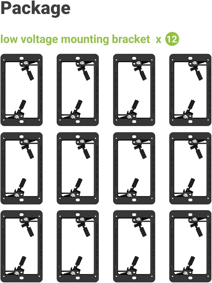 12 Pack Low Voltage Mounting Bracket 1 Gang for Ethernet Wall Plate, Low Voltage Box for Telephone Cord, Network Cable, Hdmi Cable, Coax Cable, and Speaker Wire, Black
