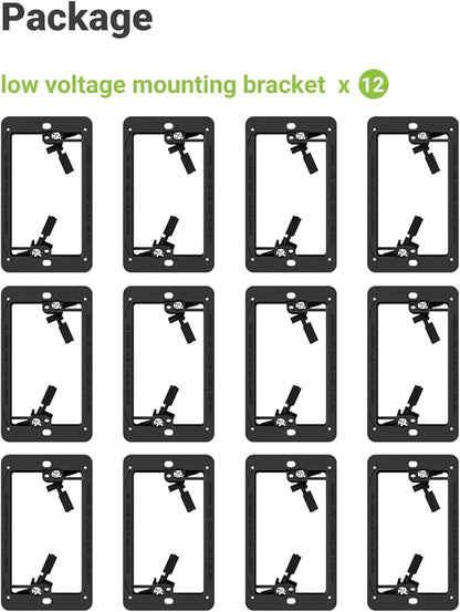 12 Pack Low Voltage Mounting Bracket 1 Gang for Ethernet Wall Plate, Low Voltage Box for Telephone Cord, Network Cable, Hdmi Cable, Coax Cable, and Speaker Wire, Black