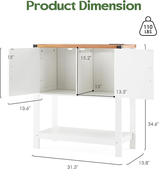 Entryway Console Table with Power Outlets and USB Port, Coffee Bar Cabinet with Doors, Farmhouse Kitchen Cabinets Sofa Table with Storage for Hallway, Foyer, Living Room, Pale Walnut Panel