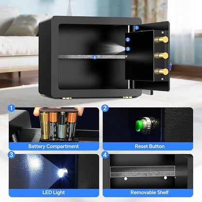 Home Safe with Digital Keypad & Alarm System - Electronic Lock Box for Jewelry Cash with Adjustable Shelves - Includes LED Light & Fireproof and Waterproof Bag(0.8/1.0/1.3/1.53/2.5Cuft)