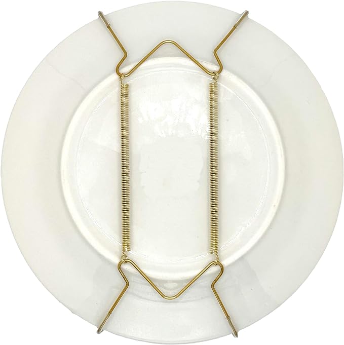 Rocky Mountain Goods Plate Hanger for Wall and Mounting Hardware - Fits Decorative Plates and Platters - Heavy Duty Polished Brass - Non Scratch Hooks - Includes Wall Mount Kit (5" - 8")