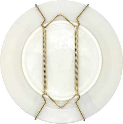 Rocky Mountain Goods Plate Hanger for Wall and Mounting Hardware - Fits Decorative Plates and Platters - Heavy Duty Polished Brass - Non Scratch Hooks - Includes Wall Mount Kit (5" - 8")