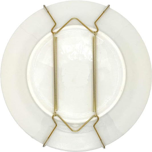 Rocky Mountain Goods Plate Hanger for Wall and Mounting Hardware - Fits Decorative Plates and Platters - Heavy Duty Polished Brass - Non Scratch Hooks - Includes Wall Mount Kit (5" - 8")