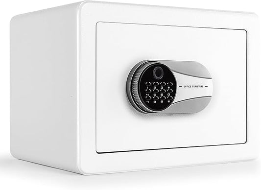 0.6 Cubic Feet Biometric Safe, Fingerprint Safe W/Fireproof Bag, Removable Shelf, Alarm System, Digital Electronic Money Box for Cash, Document, Home, Hotel Use, White, 9.84"D x 13.78"W x 9.84"H